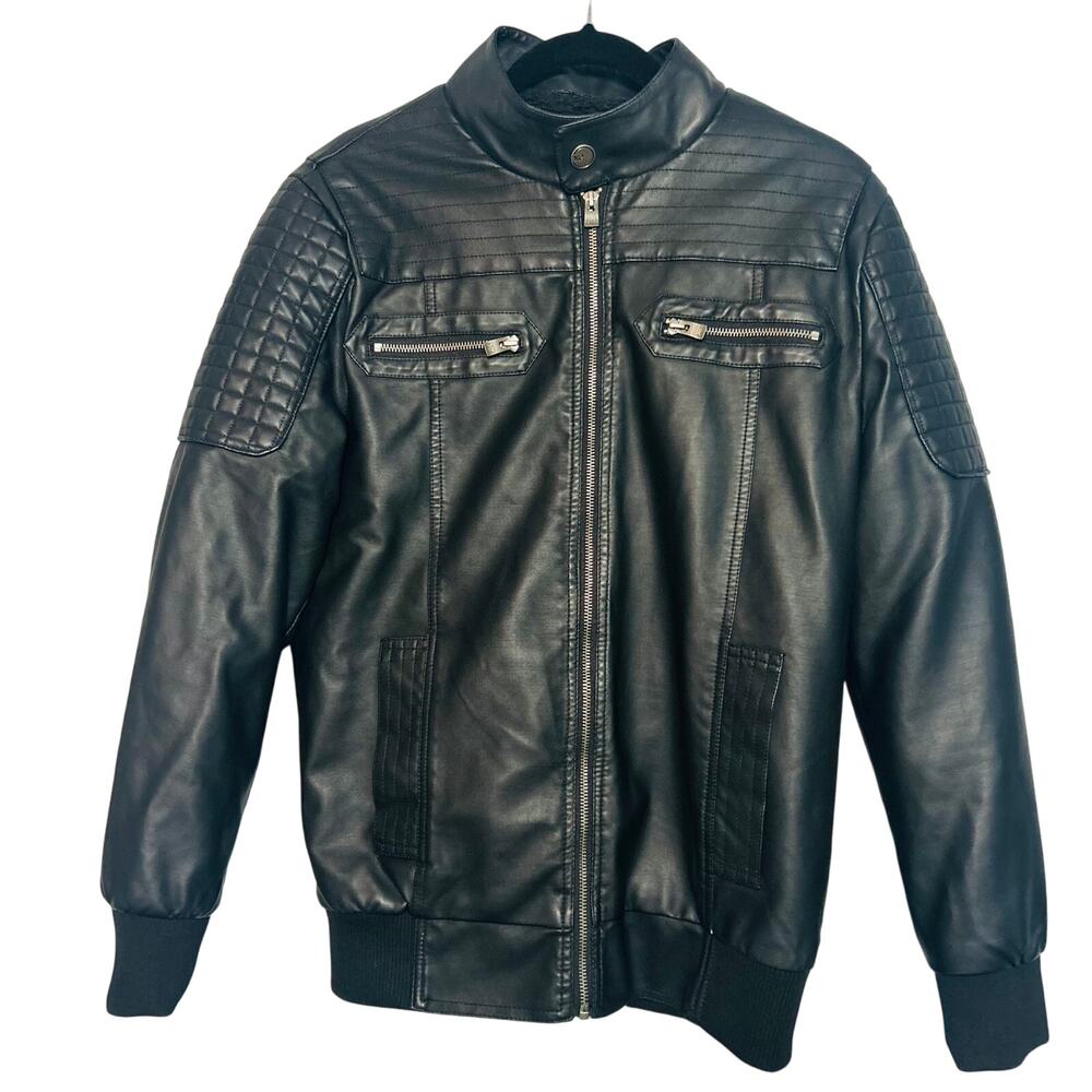 X-Ray Jeans M faux leather fleece lined black bomber style jacket